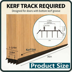 Tool-free installation demonstrated with kerf-track fit on exterior door.