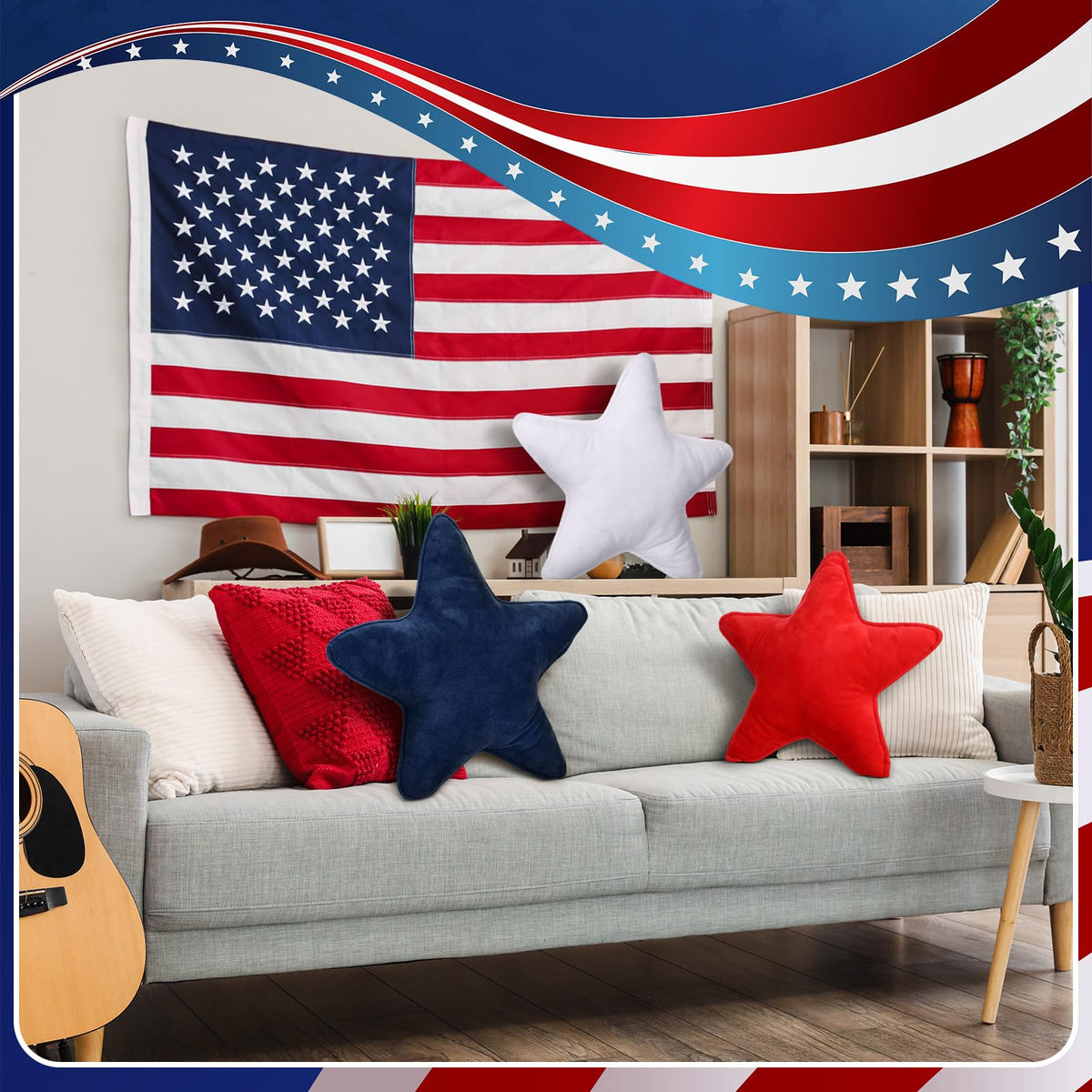 Huwena color-coded set enhances living rooms or bedrooms with patriotic flair