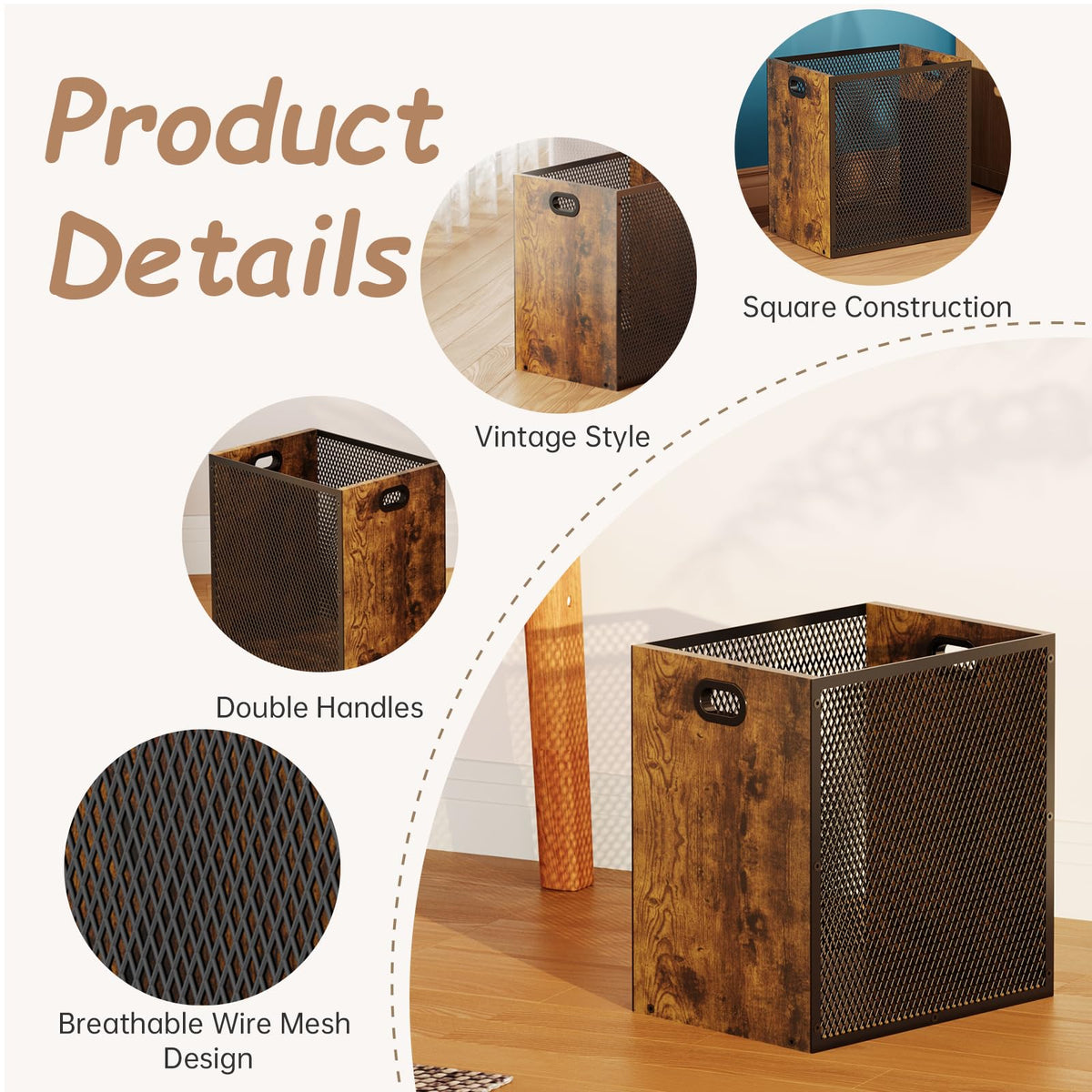 Huxitocan moisture-proof wood trim trash bin withstands daily wear.