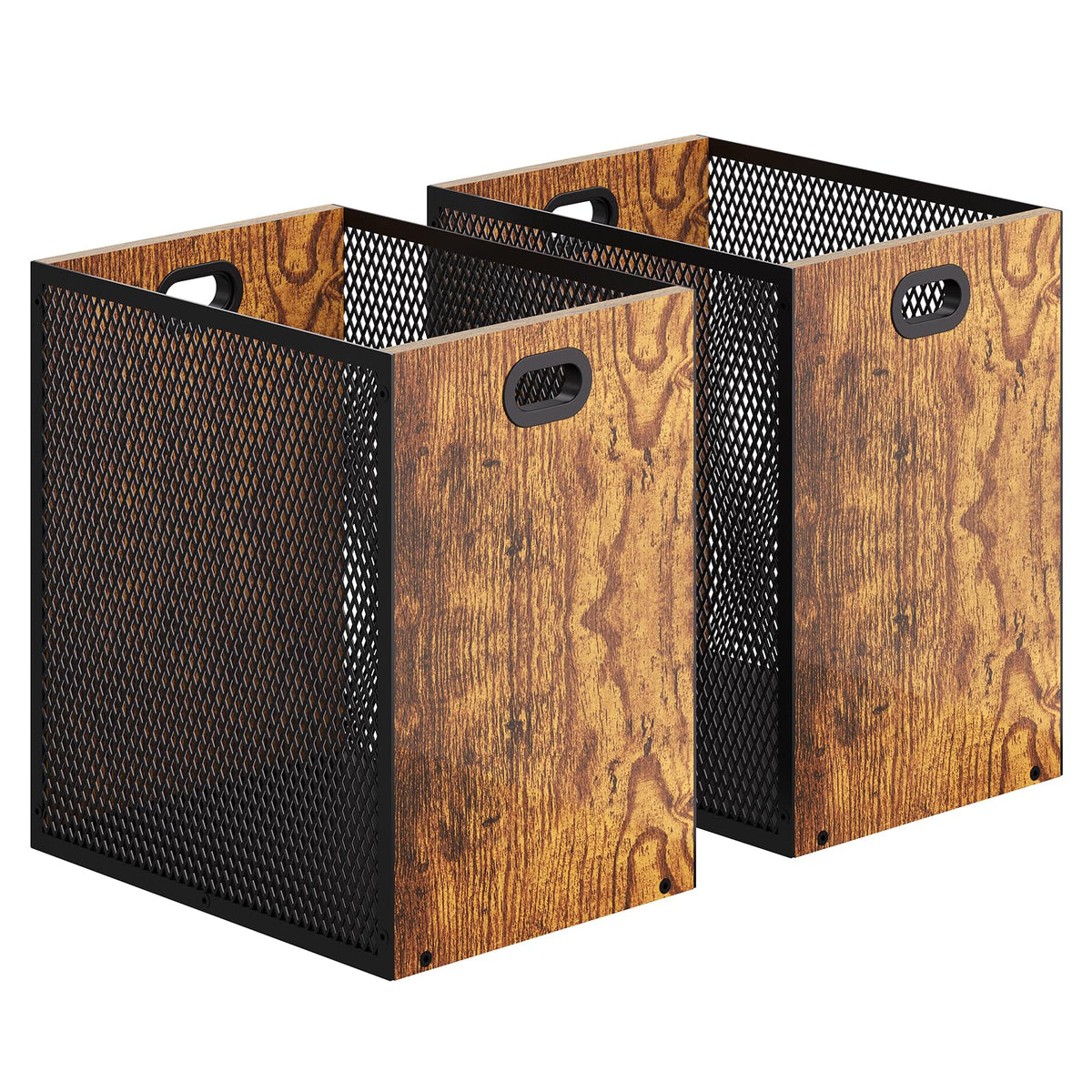 Huxitocan retro-industrial trash can in iron and wood for stylish home offices.