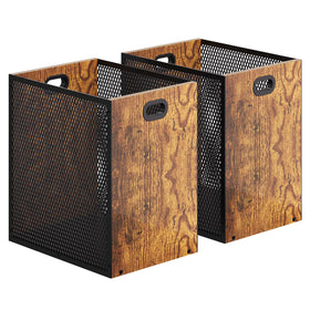 Huxitocan retro-industrial trash can in iron and wood for stylish home offices.