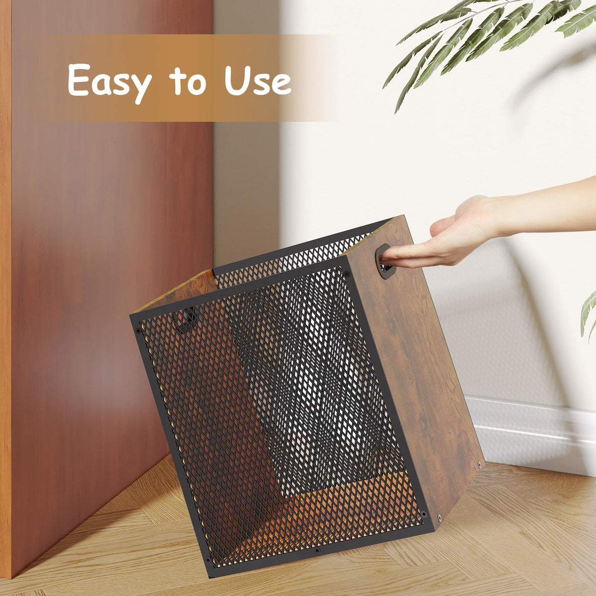 Huxitocan wood-accent trash bin enhances bedrooms and desks with rustic style.