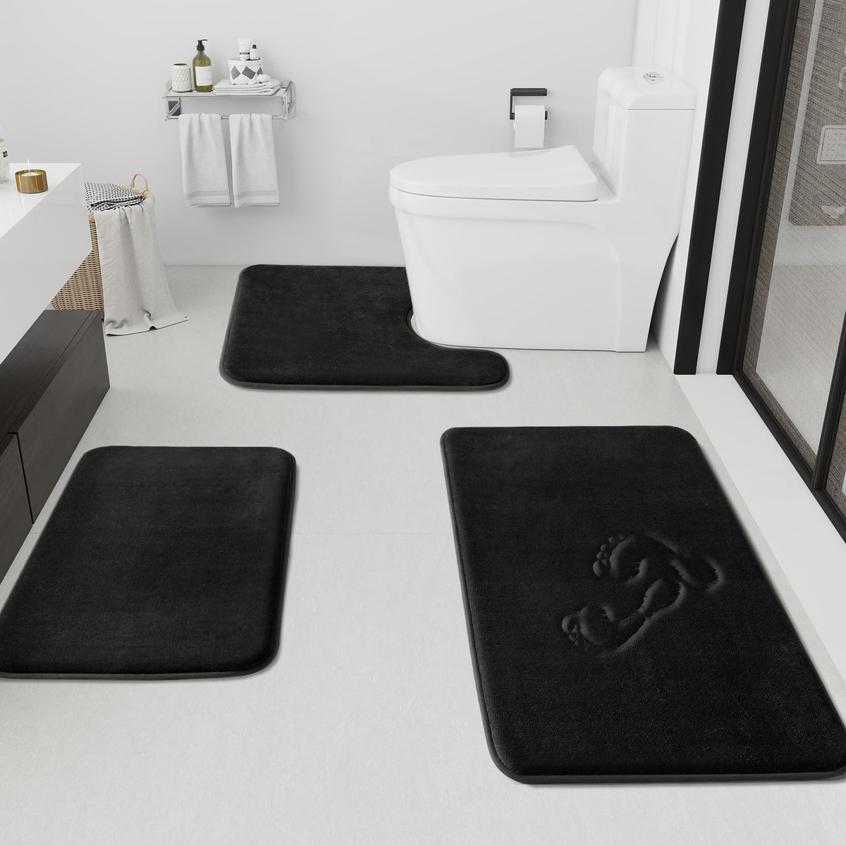 HUXMEYSON three-piece bath rug set for plush bathroom comfort