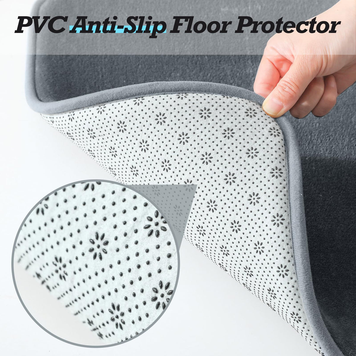 HUXMEYSON non-slip backing with PVC dots prevents slips on wet floors.