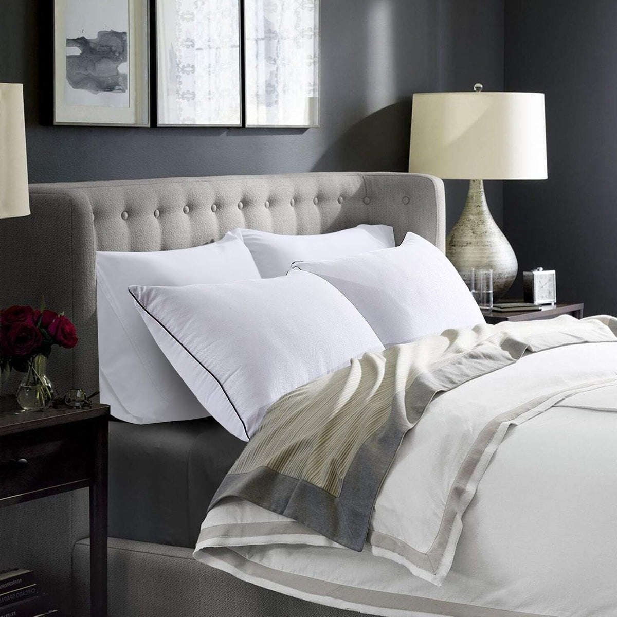 HUXMEYSON pillow set 4 hypoallergenic fiber closeup for sensitive sleepers.