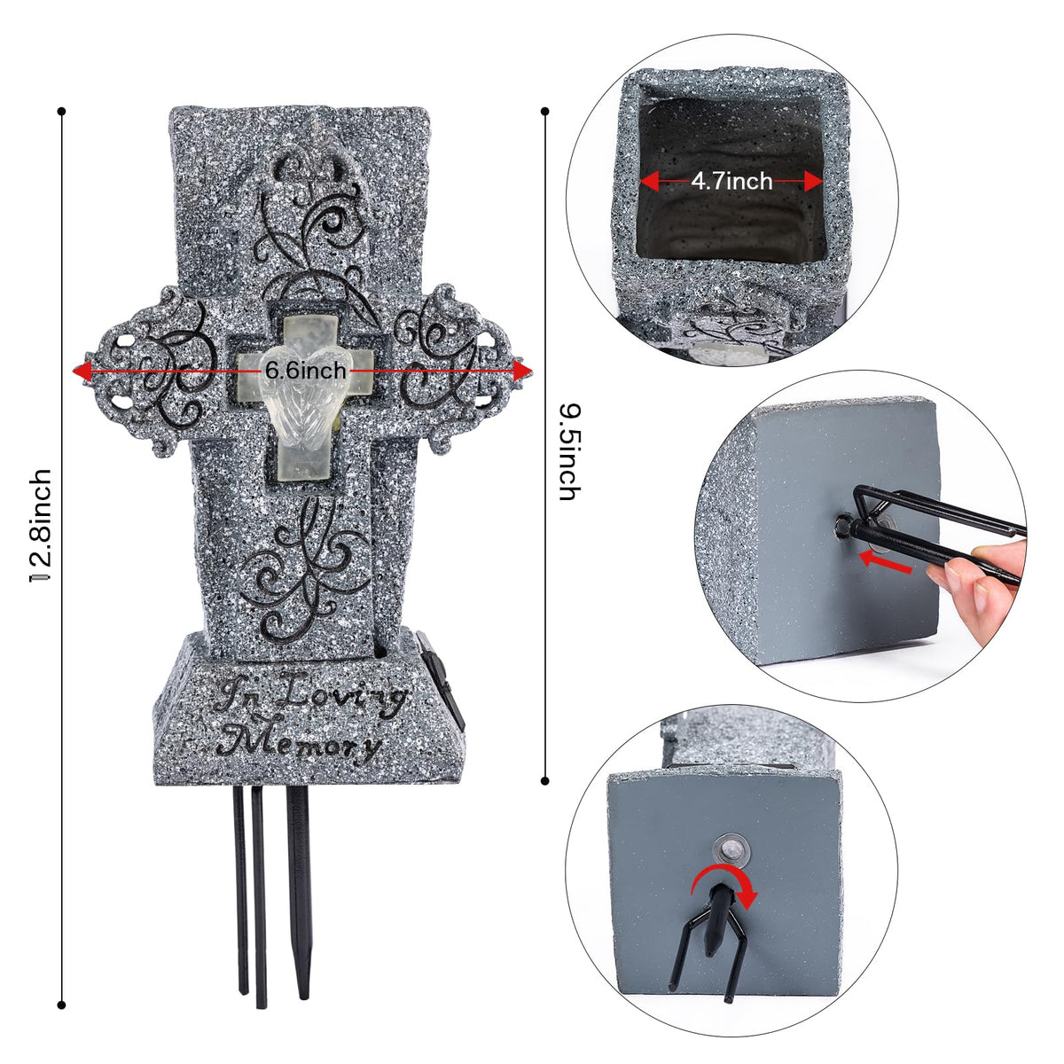 HUYIENO gravestone vase with drainage hole for fresh arrangements.