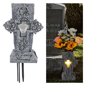 HUYIENO solar cemetery vase with LED lights for dusk graves.