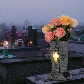 HUYIENO solar cemetery vase spike for stable headstone display.