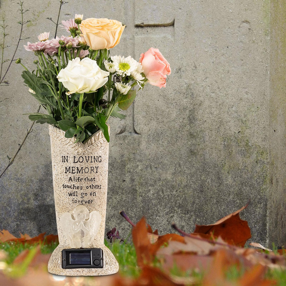 HUYIENO angel statue memorial vase detail for serene gravesite