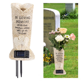 HUYIENO cemetery vase LED light at dusk for fresh or artificial flowers