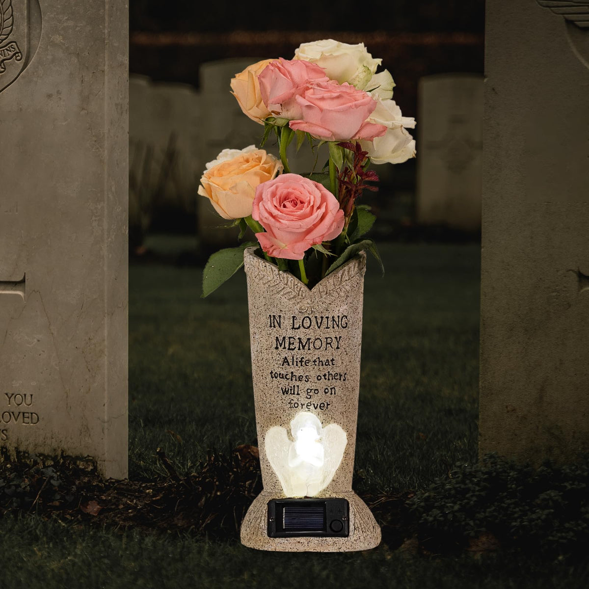HUYIENO resin and metal spike grave vase withstands weather