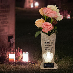 HUYIENO solar memorial vase with angel statue, grave spike, for lasting gravesite decoration