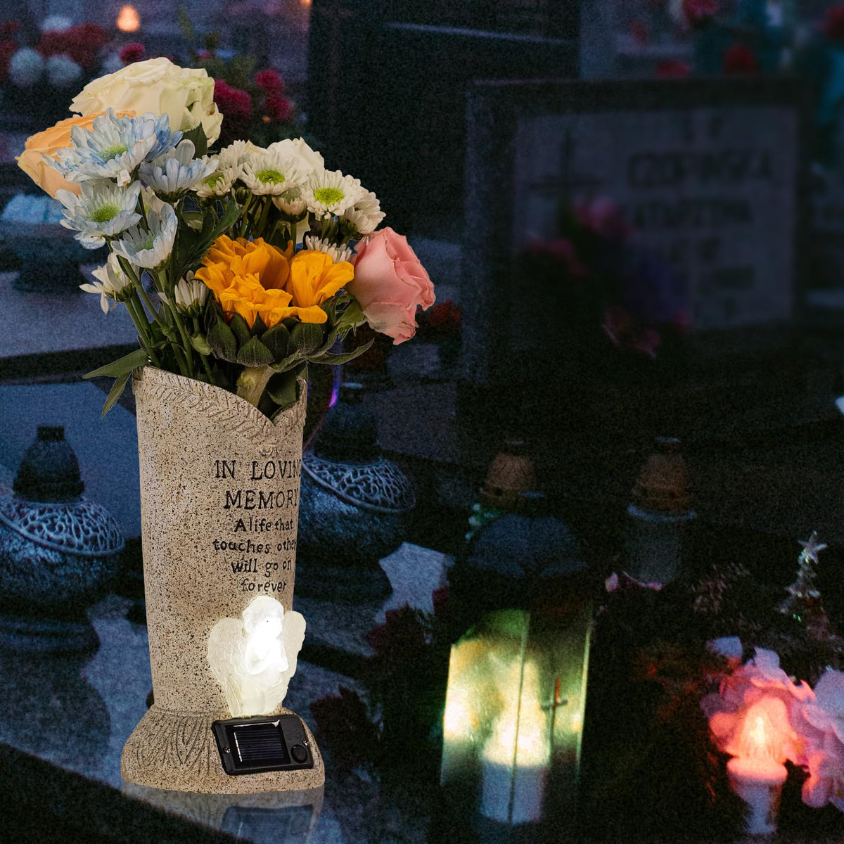 HUYIENO solar-powered grave vase lights auto on at dusk