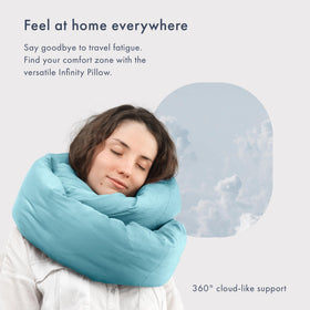 Huzi Infinity Pillow 360-degree support demonstrates full-range comfort anywhere