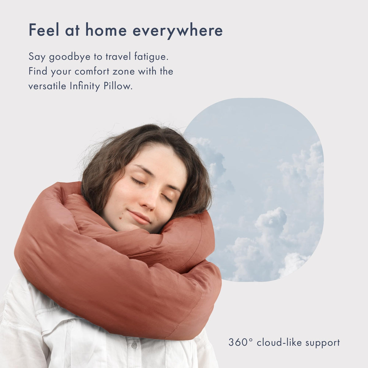 Huzi Infinity Pillow adjustable fit for personalized neck comfort anywhere.