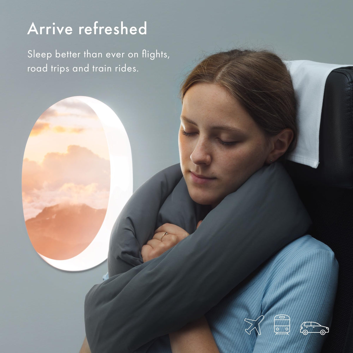 Huzi Infinity Pillow versatile use as neck, lumbar, chin, or desk pillow.