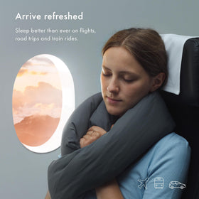 Huzi Infinity Pillow versatile use as neck, lumbar, chin, or desk pillow.