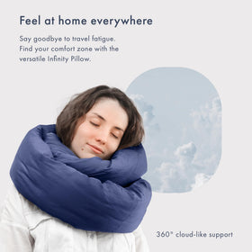 Huzi Infinity Pillow Navy in adjustable setup for travel and home use
