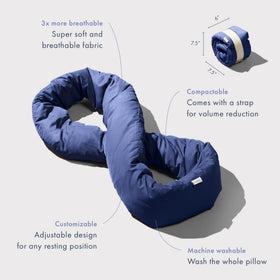 Huzi Infinity Pillow Navy with soft breathable fabric for cool comfort
