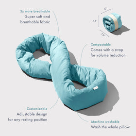 Huzi Infinity Pillow versatile design doubles as neck, lumbar, and desk cushion