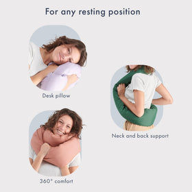 Huzi Infinity Pillow versatile design supports neck, lumbar, and desk use.