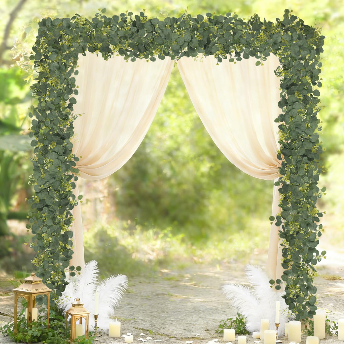HUZIYAHAN eucalyptus garland styled as a DIY wreath for seasonal decor