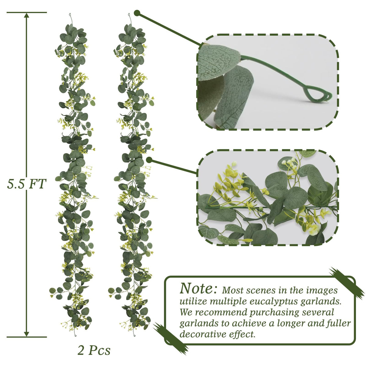 HUZIYAHAN eucalyptus garland usable indoors and outdoors for versatile styling