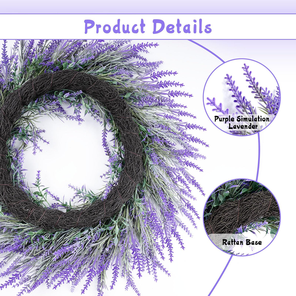 HUZIYAHAN lavender door wreath suited for outdoor display and curb appeal.