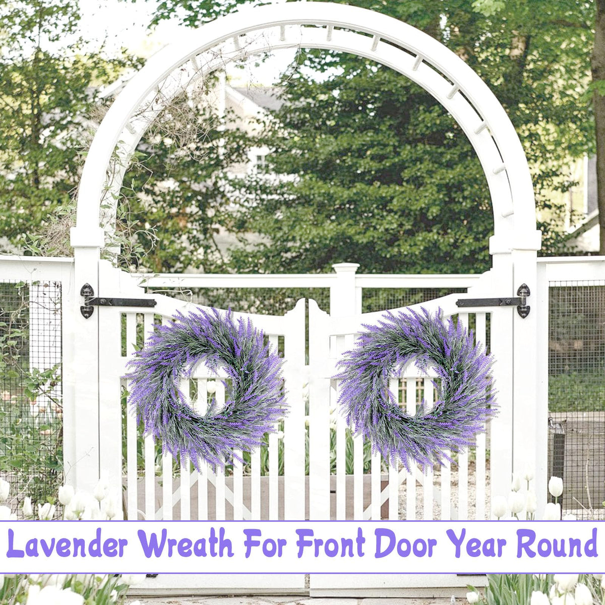 HUZIYAHAN lavender wreath on wall enhances indoor elegance with lifelike detail.
