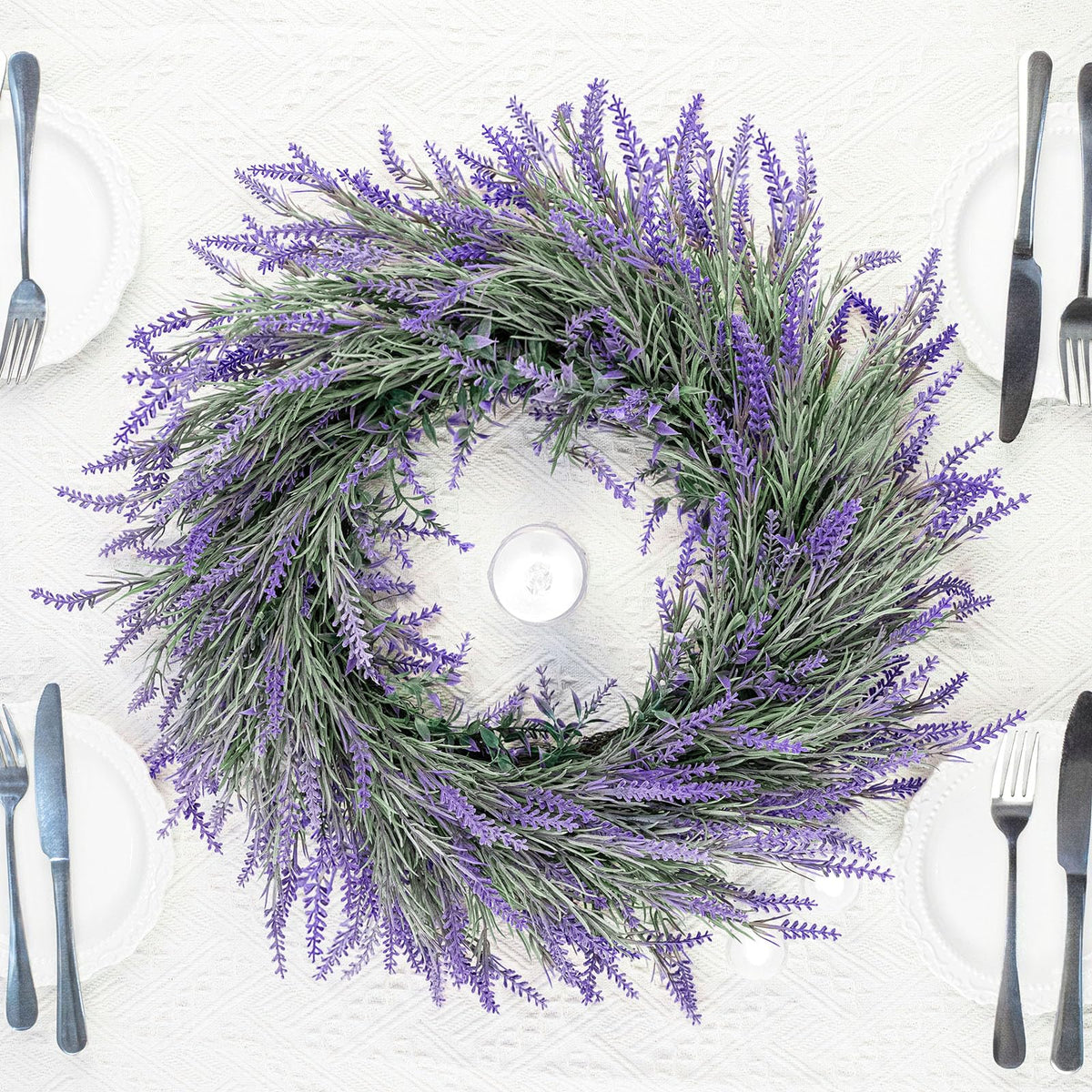 HUZIYAHAN lavender wreath on window brightens entry with seasonal color.