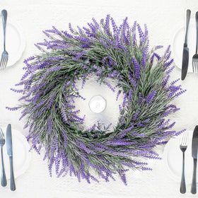 HUZIYAHAN lavender wreath on window brightens entry with seasonal color.