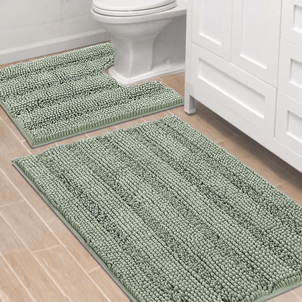 H.VERSAILTEX contour bath rug front view; plush and non-slip for safer footing.