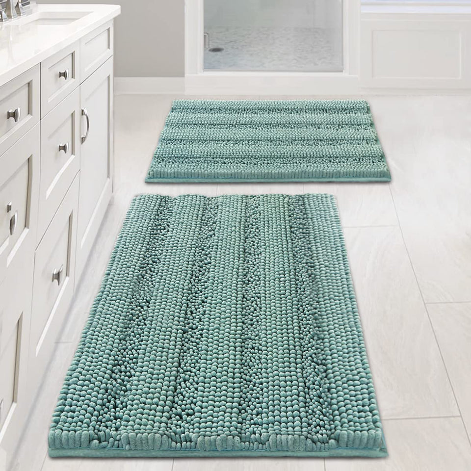 H.VERSAILTEX striped eggshell blue bathroom rug set, soft underfoot and coordinated look.