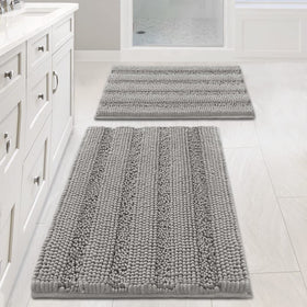H.VERSAILTEX non-slip bath rug front view with bold stripes for secure footing