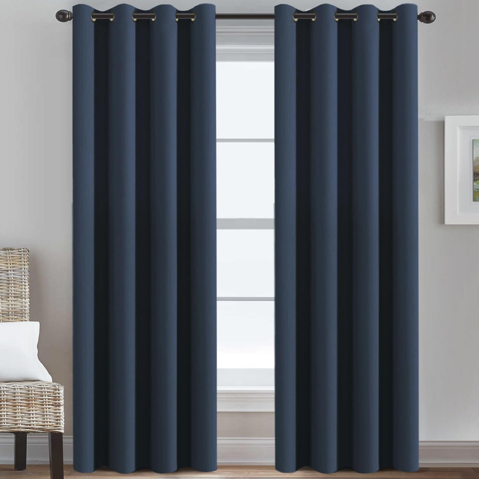 H.VERSAILTEX Ultra Soft Premier Blackout Curtain navy panel front view showing light-control capability