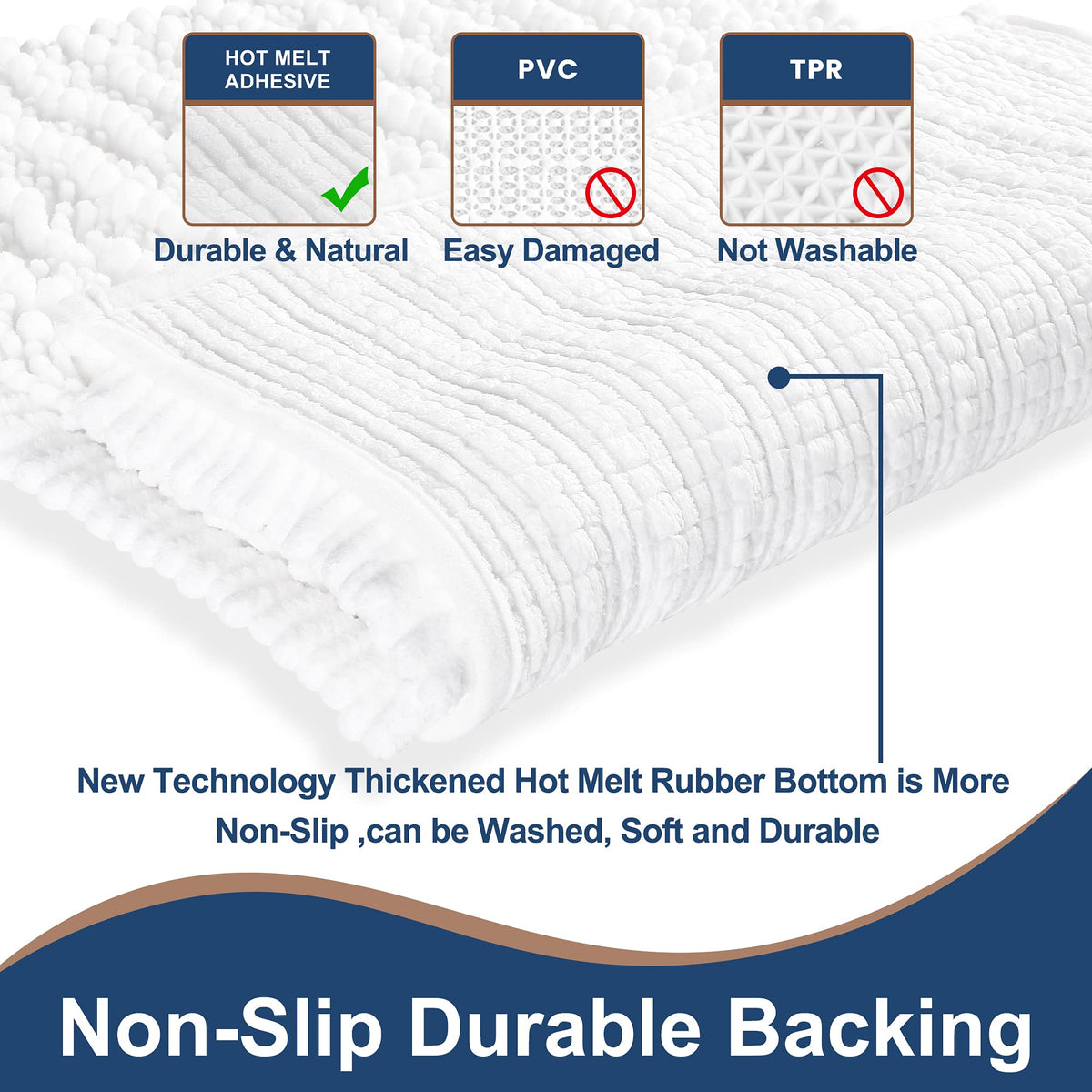 H.VERONNEX chenille bath mat white 17x24 for warm exits after showers.