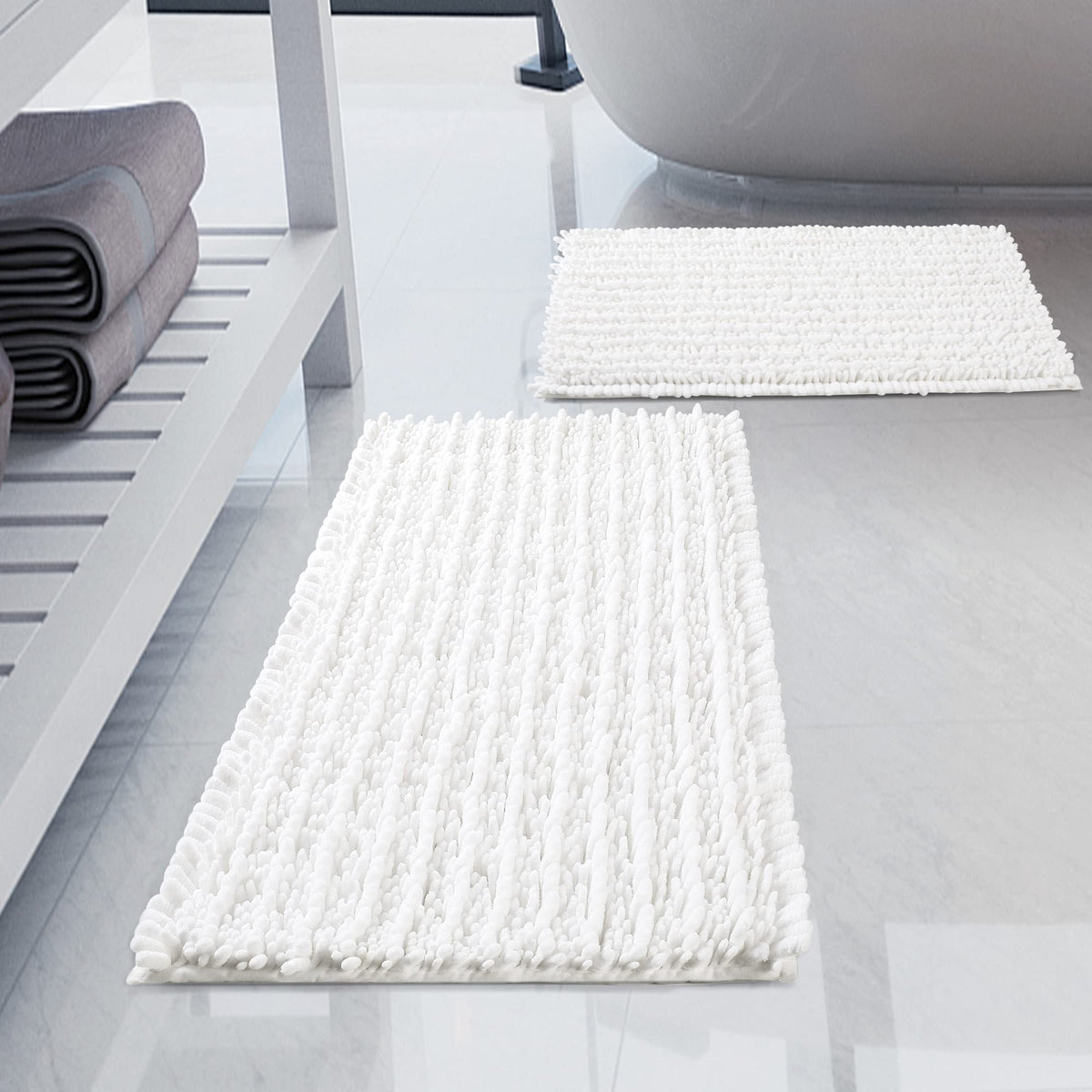 H.VERONNEX chenille bath mat white 32x20 with plush comfort and quick drying.