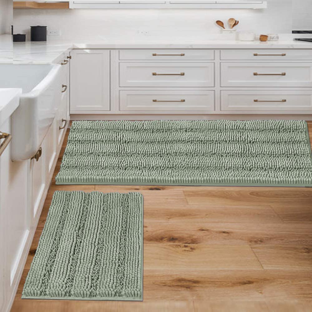 H.VERSAILTEX striped sage bath mat set; moisture absorption for dry bathroom floors.
