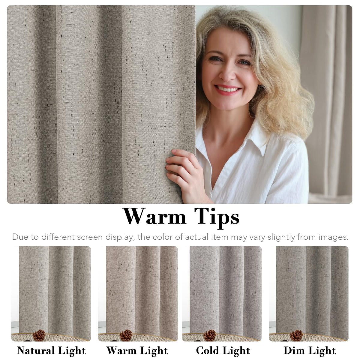 H.VERSAILTEX linen blackout curtains grommets top illustrate easy hanging and secure fit.