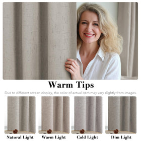 H.VERSAILTEX linen blackout curtains grommets top illustrate easy hanging and secure fit.