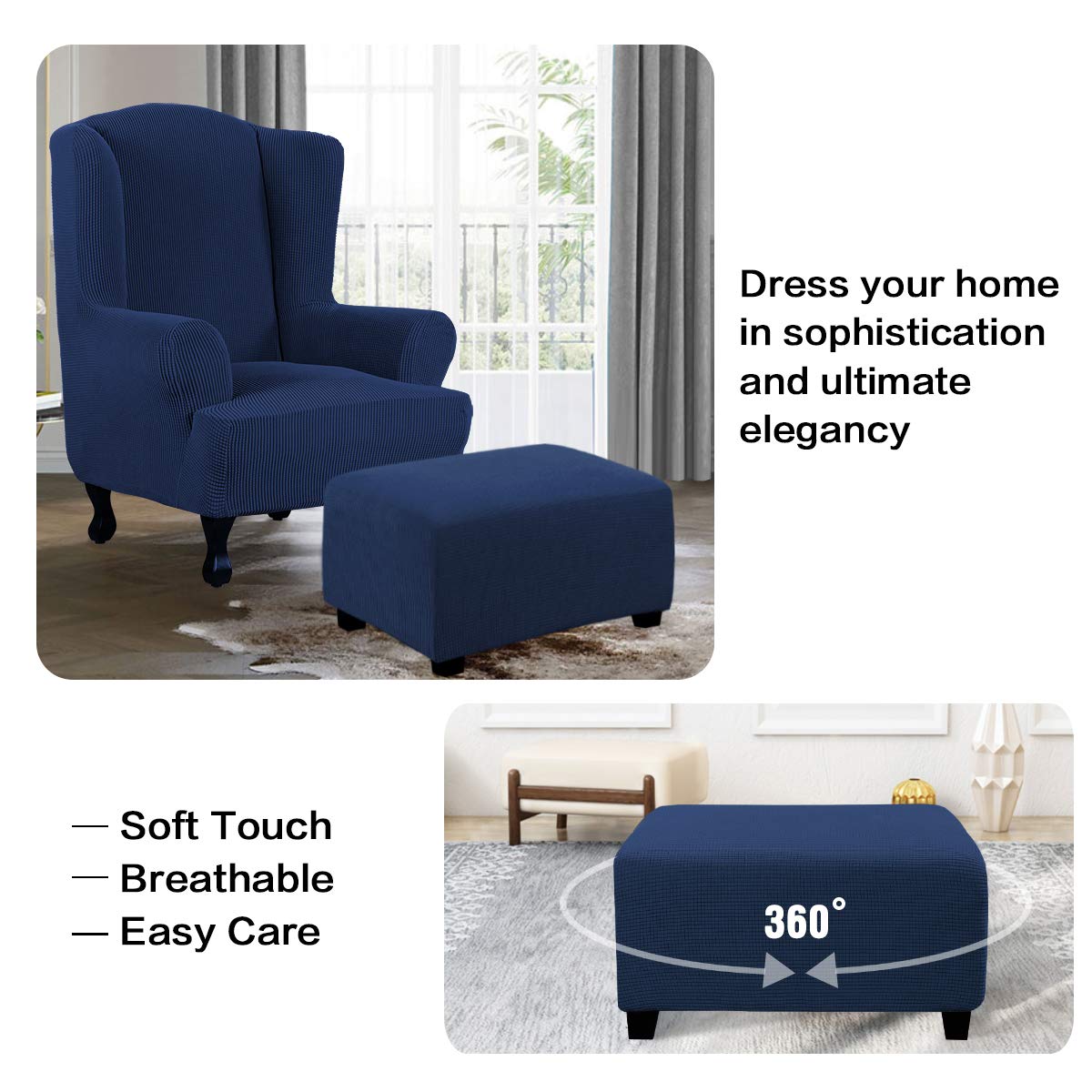 H.VERSAILTEX non-slip elastic edges hold the slipcover in place