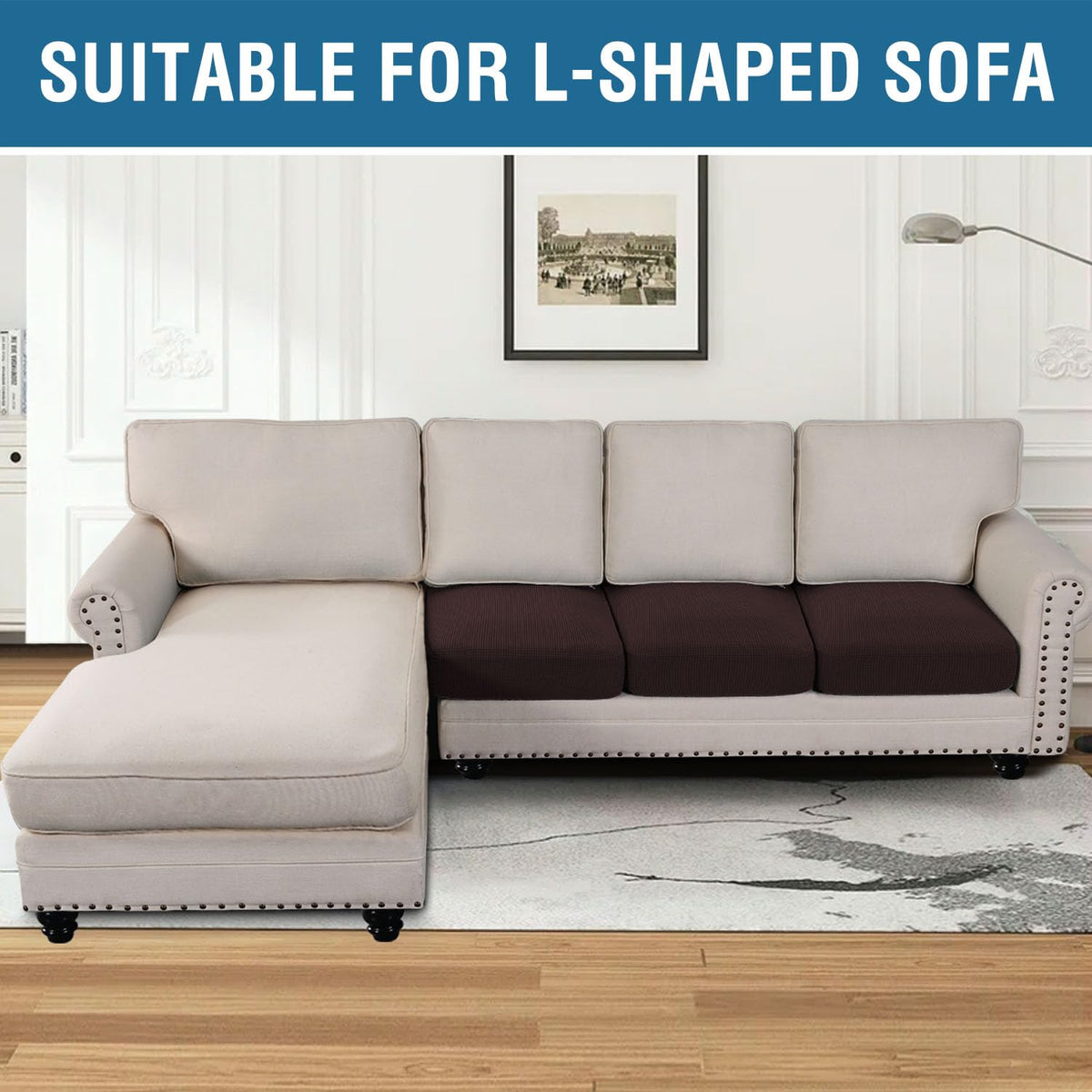 H.VERSAILTEX slipcover with non-slip elastic loops secures edges