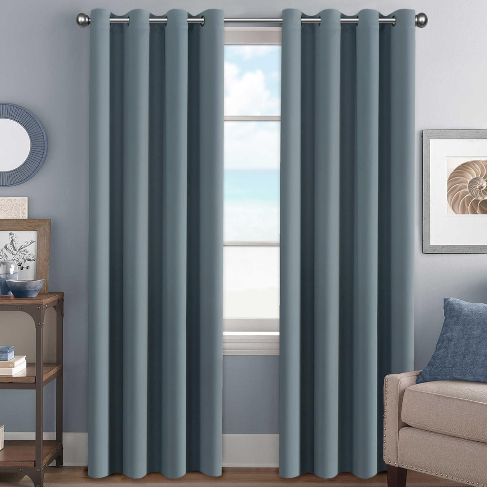 H.VERSAILTEX Stone Blue blackout curtains close-up fabric detail for privacy