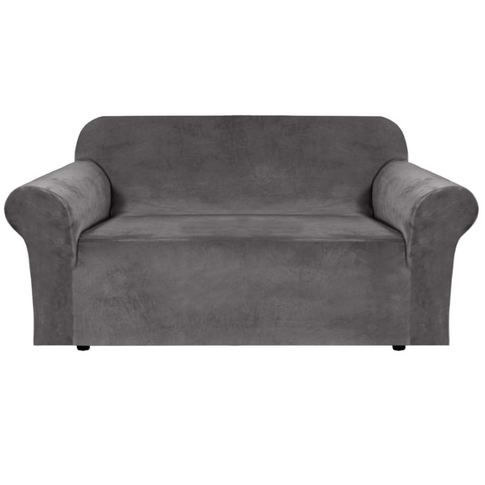 H.VERSAILTEX stretch velvet loveseat cover front view, refreshes sofa with plush texture