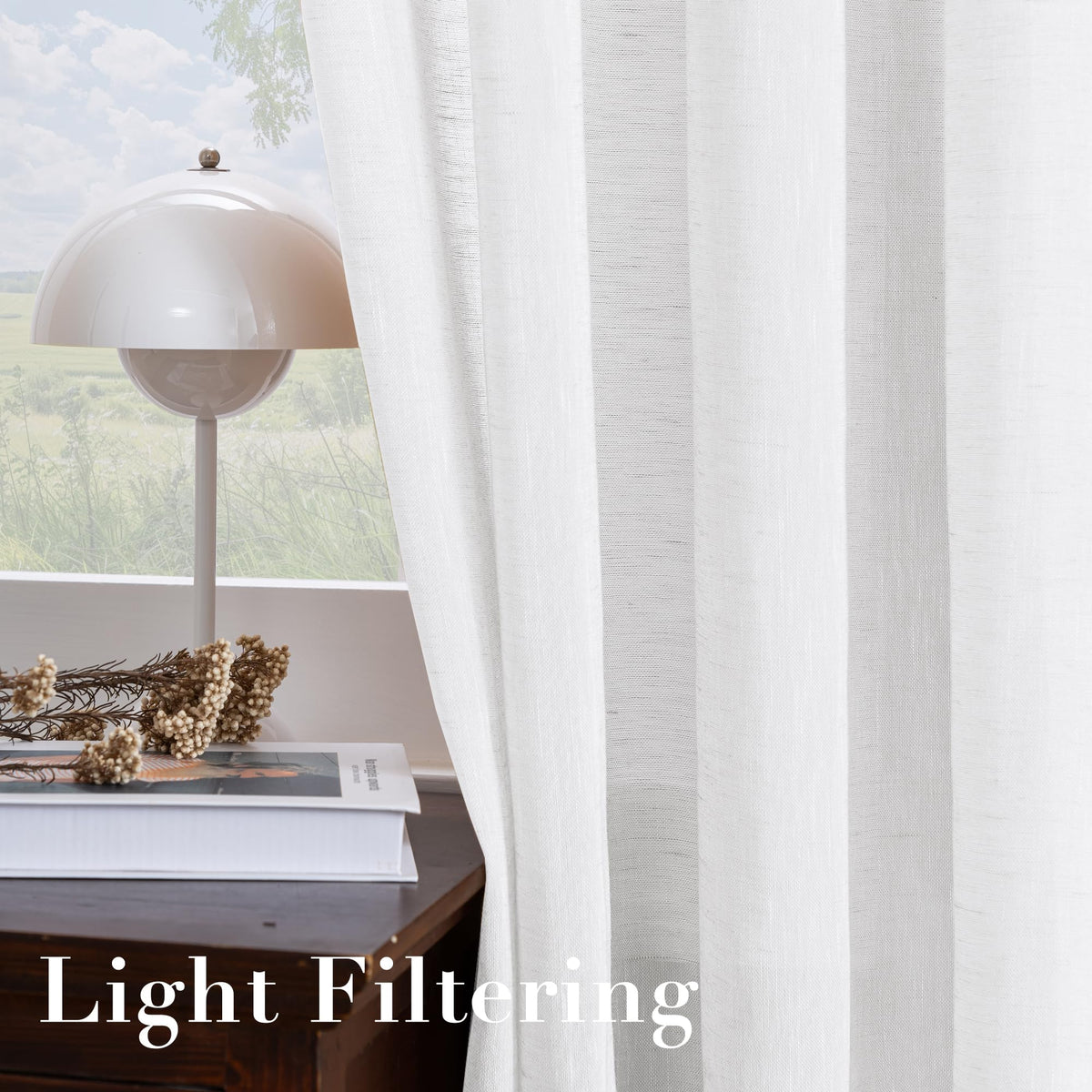 H.VERSAILTEX 84-inch length drapes shown with airy open weave.
