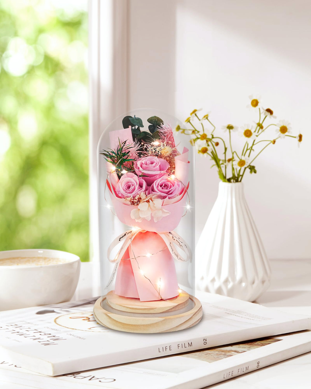 HVY pink preserved-rose bouquet, a long-lasting keepsake.