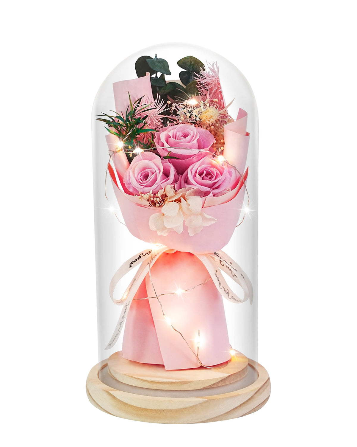 HVY preserved rose bouquet in glass dome, a timeless centerpiece for her.