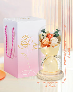 HVY-wood-base-dome-stand provides stable, stylish presentation for the preserved bouquet.