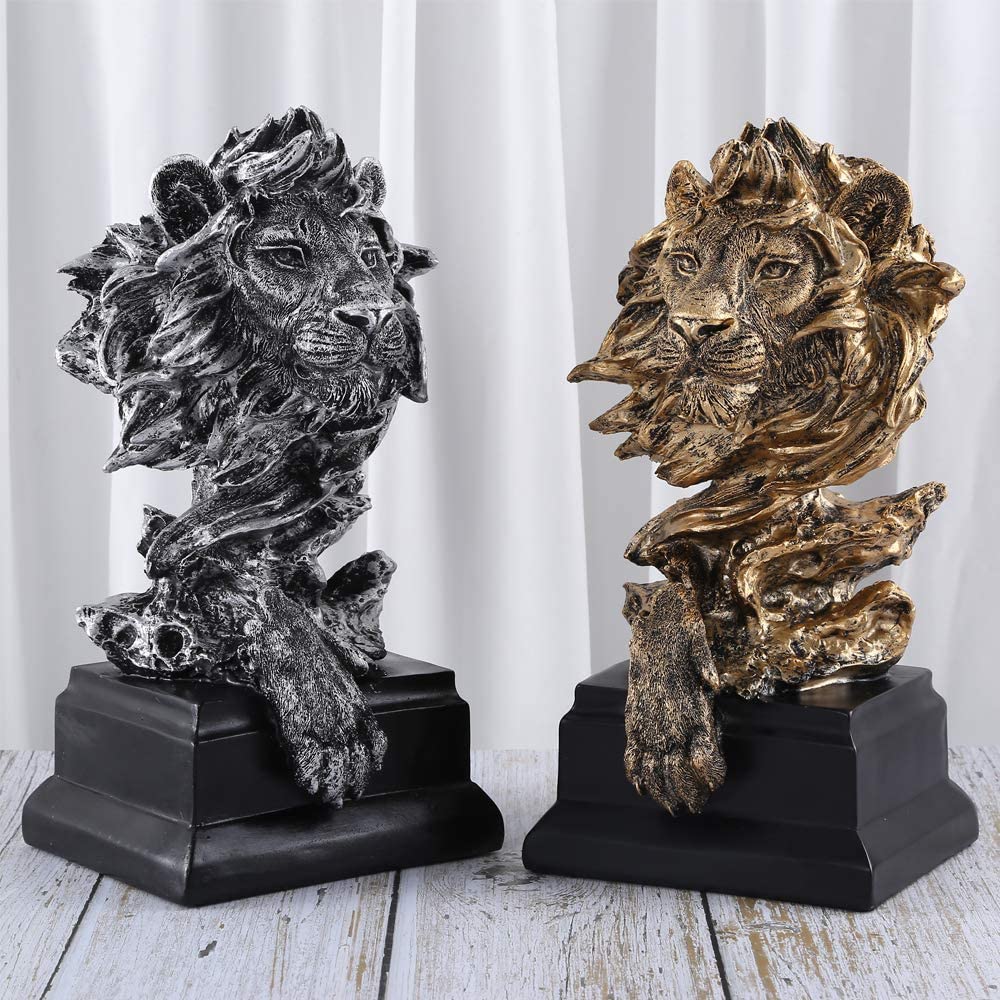 H&W Sandstone Lion dimensions display, compact size for shelves and mantels.