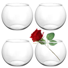 HWASHIN set of four clear glass vases with bubble bowl for elegant centerpieces.